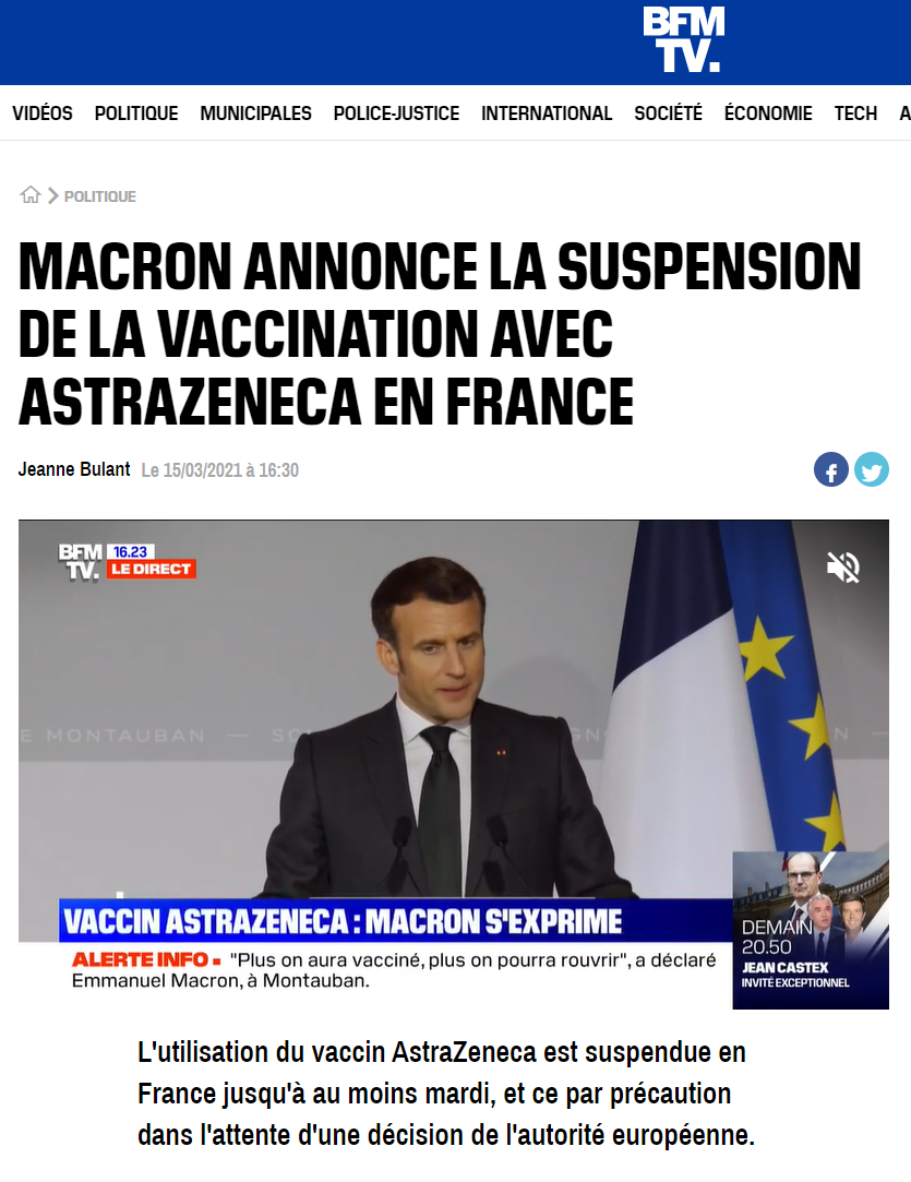 AstraZeneca suspendu en France