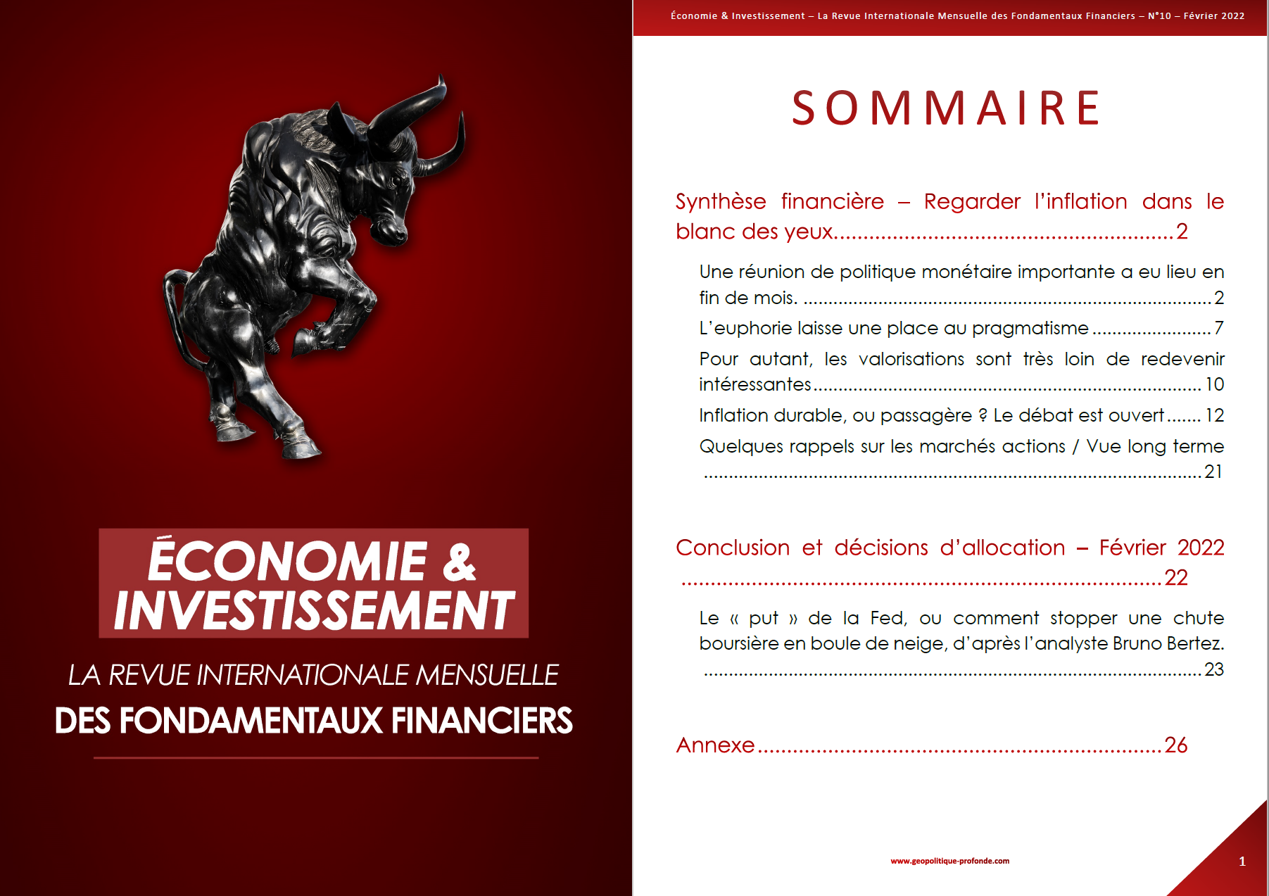 Sommaire Economie & Investissement la revue mensuelle de Géopolitique Profonde