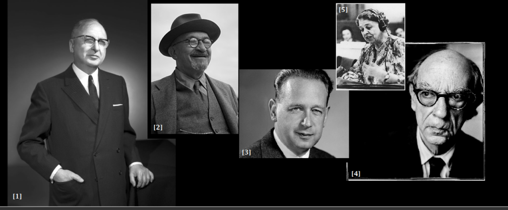 [1] Samuel Bronfman [2] Chaim Weizmann [3] Dag Hammarskjöld
[4] Isaiah Berlin [5] Eleanor Roosevelt.