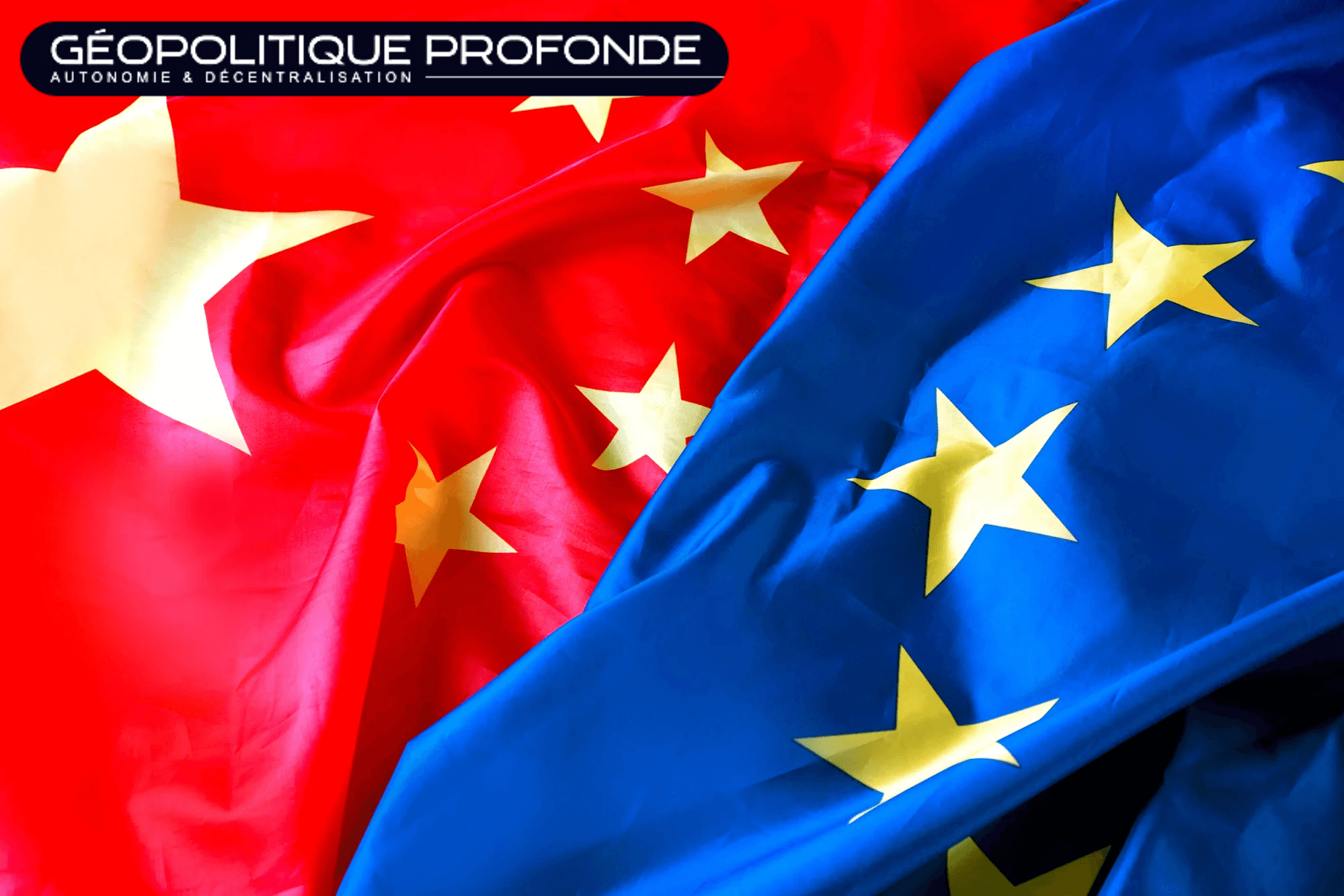 Drapeaux de l'Union Européenne et de la Chine, symbolisant la dynamique complexe et les enjeux économiques entre les deux entités.