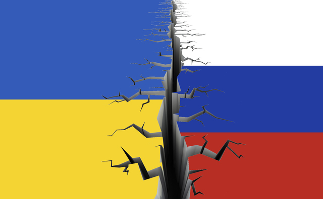 Drapeaux russe et ukrainien