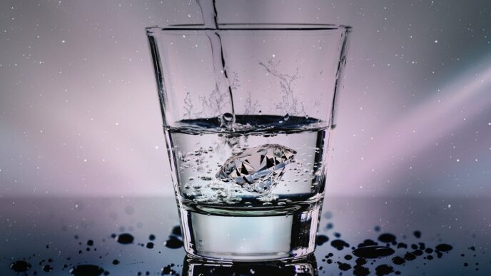 water, glass, liquid, wet, refreshment, diamond, splash, nature, water glass, drop of water, fresh, light effect, blow, gems, luxury, wealth, ice cubes, diamond shape, drink, drinking glass, sparkling water